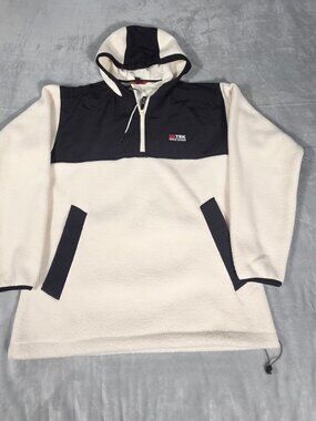 Eddie Bauer EBTEK Sherpa Fleece Hoodie Quarter Zip Colorblock Cream Black Mens M